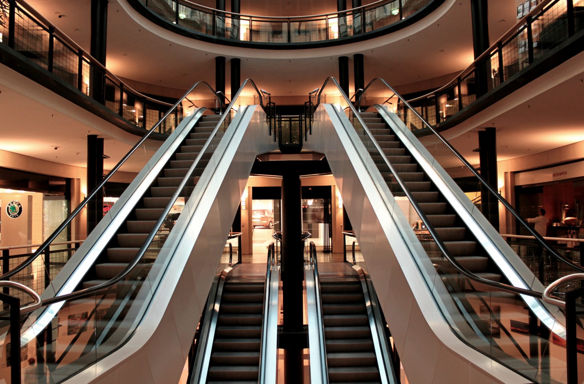 Large building with many escalators