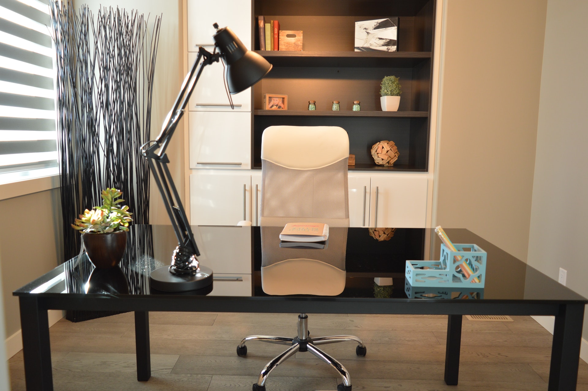 Office desk with book on top