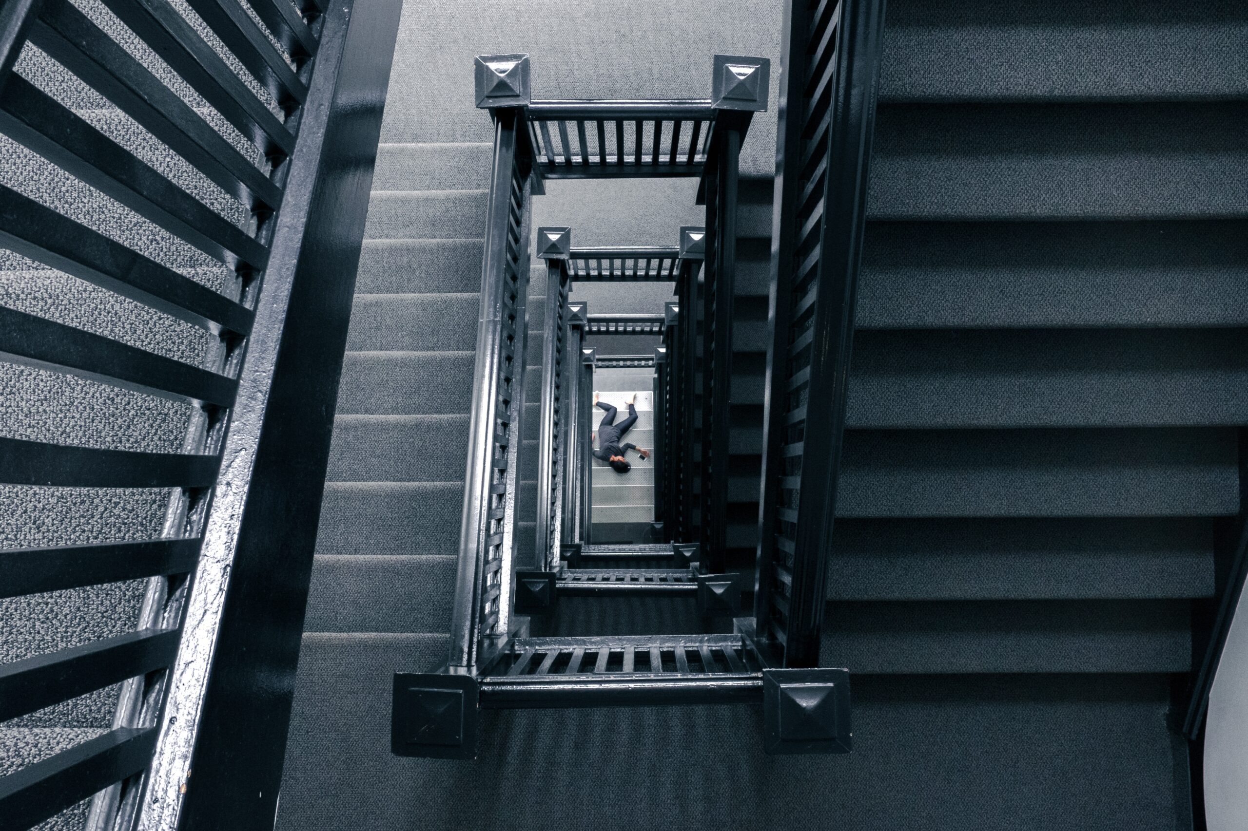 man after falling down stairs