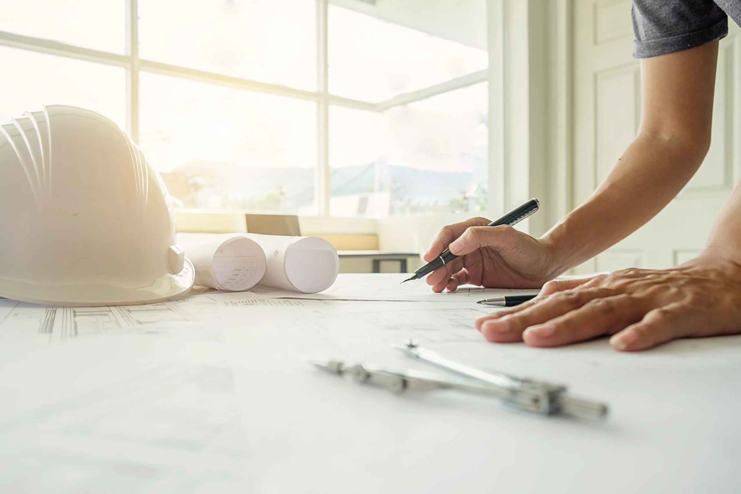 Architect drafting structural plans